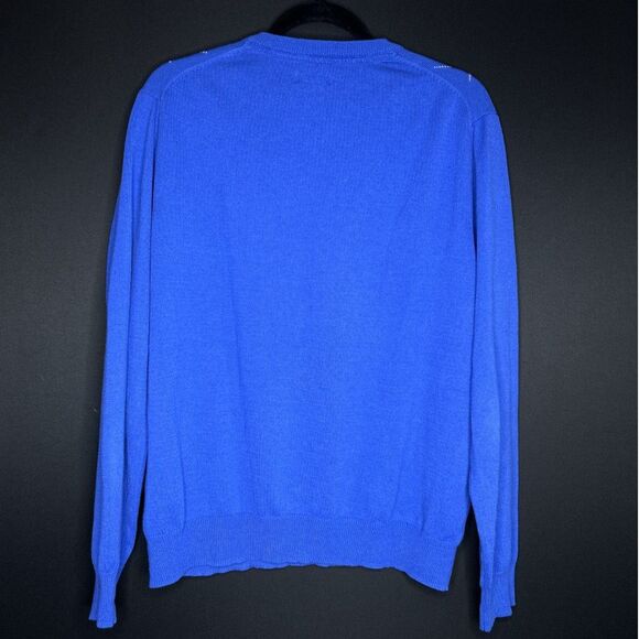 Women's Blue Argyle Preppy Academia Twee V-Neck Pullover Sweater - Size XL - Picture 3 of 5